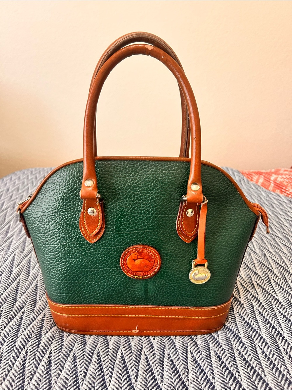 Dooney & Bourke Vintage Green Pebbled All Weather Leather Domed Satchel